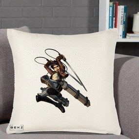 Perna Personalizata Attack on Titan Eren Yeager Lupta, 40x40 cm, Crem Reliefat, Husa Detasabila, Perna Inclusa, BEKZ®