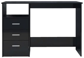 Birou cu sertare, negru foarte lucios, 110 x 50 x 76 cm, PAL negru foarte lucios