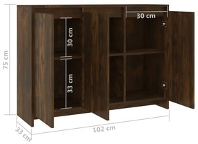 Servanta, stejar afumat, 102x33x75 cm, PAL 1, Stejar afumat