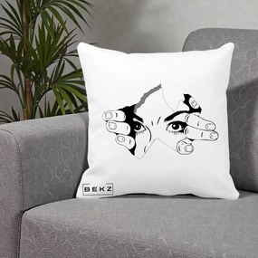 Perna Decorativa Ochi care Rup Suprafata, 40x40 cm, Alba Mata, Husa Detasabila, Perna Inclusa, BEKZ®