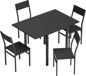 HOMCOM Set Masă și Scaune Dining 5 Piese Extensibil cu MDF și Metal, 80-120 cm, 4 Scaune Stivuibile, Negru | Aosom Romania