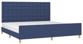 Cadru de pat cu tablie, albastru, 200x200 cm, textil Albastru, 200 x 200 cm, Nasturi de tapiterie