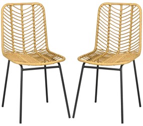 HOMCOM Set de 2 scaune de dining design boem din rășină impletită și picioare metal 44 x 58 x 85 cm galben | Aosom Romania