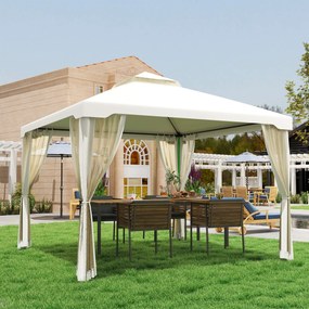 Foisor de Gradina Outsunny, Acoperis Dublu Plasa Tantari Pereti Laterali Bej 295x295x263cm | Aosom RO