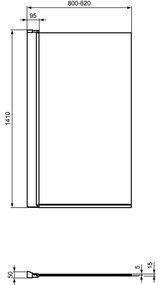 Paravan cada sticla securizata, rectangular, profil crom, 80x140 cm, Ideal Standard Connect