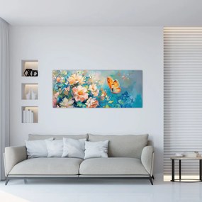 Tablou - Fluture și flori, pictură în ulei II. (120x50 cm)