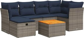 vidaXL Set canapele de grădină, 7 piese, cu perne, gri, poliratan