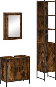 vidaXL Set mobilier de baie, 3 piese, stejar fumuriu, lemn prelucrat