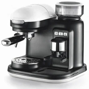 Espressor manual Ariete ESPRESSO MODERNA 1318/01, 1080W, 15 bar, 0.8 L, Rasnita încorporata, Spumare lapte, Alb/Negru