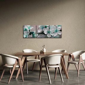 Tablou cu floare - turcoaz (cu ceas) (90x30 cm)