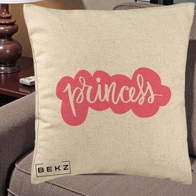 Perna Decorativa Princess Text Roz, 40x40 cm, Bej, Husa Detasabila, Perna Inclusa, BEKZ®