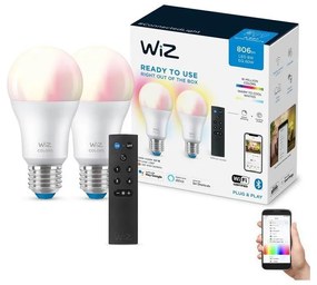 SET 2x bec LED RGBW dimabil WiZ A60 E27/8,5W/230V 2200-6500K Wi-Fi + telecomandă