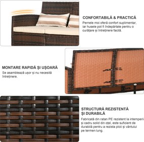 Outsunny Canapea de exterior cu 3 locuri, din ratan PE, cu perne confortabile și detașabile, 173x68x78 cm, maro | Aosom Romania
