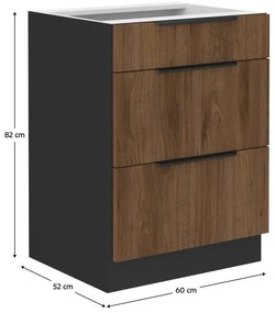 Dulap inferior de bucătărie Monzesa 60 D 3S BB (nuc okapi + negru) . 1096937