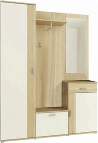 Mobilier hol AMALIA, stejar sonoma/alb, PAL, 145x29x188 cm