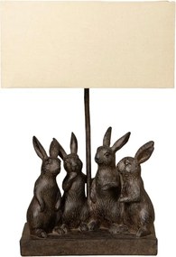 Lampă de masă din bumbac bej, cu structură din rășină maro în formă de grup de iepuri, finisaj patinat, 45×31×13 cm, „Lapin"