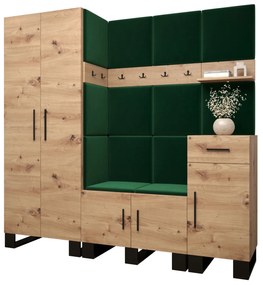 Set mobilier pentru hol Amanda 1 (Stejar artisan + verde). 1085863