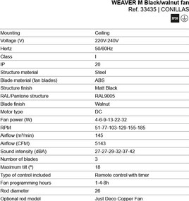 Ventilator aplicat tavan cu telecomanda WEAVER M Black/walnut