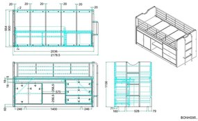Pat pentru copii alb-gri înalt cu spațiu de depozitare cu somieră 90x200 cm Bonny – Vipack
