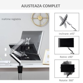 Vinsetto suport monitor, aluminiu, reglabil, 50x11x19.5-47.5cm | AOSOM RO