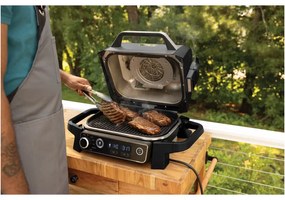 Gratar electric Ninja OG701EU, 2400W, Pana la 260C, Acoperire interna amina ceramica, Woodfire, Gri