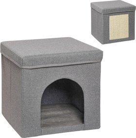 PawHut Căsuță Pliabilă pentru Pisici în Formă de Cub cu Pernă și Tăviță de Zgâriat, 36.5x36.5x36.5 cm, Gri | Aosom Romania