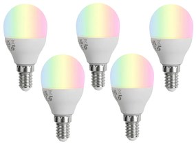 Set de 5 becuri LED E14 inteligente, reglabile, G45 Opal 4,9W 470 lm 2700-6500K