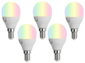Set de 5 becuri LED E14, reglabile, G45, opal, 4,9 W, 470 lm, 2700-6500 K