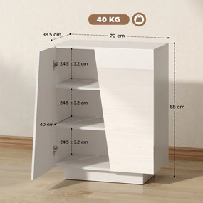 HOMCOM Dulap Multifuncțional cu 3 Nivele, Design Modern din PA Alb, Poliță Reglabilă, Bază Înălțată, 70x40x88 cm | Aosom Romania