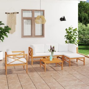 3087200 vidaXL Set mobilier grădină cu perne crem, 6 piese, lemn masiv de tec