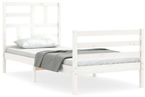 3194862 vidaXL Cadru de pat cu tăblie single, alb, lemn masiv
