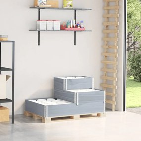 vidaXL Strat înălțat cu 3 niveluri, gri, 120x80 cm, lemn masiv pin