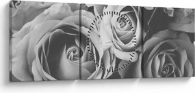 Tablou - Trandafir,alb-negru (cu ceas) (90x30 cm)