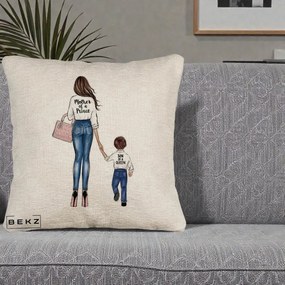 Cadou pentru Mama - Perna Personalizata Canapea, Model Mother of a Prince, 40x40 cm, Bej Canapea, Husa Detasabila, Perna Inclusa, BEKZ®
