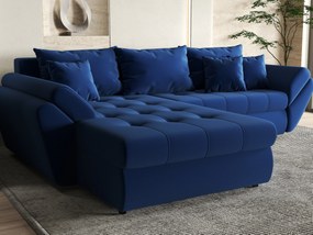 Colțar extensibil dumonde cu ladă de depozitare si sezut confortabil din spuma high-density, Loana Royal Blue 270x185 cm