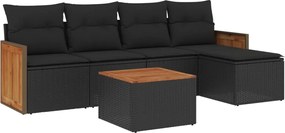 vidaXL Set mobilier de grădină cu perne, 6 piese, negru, poliratan