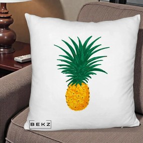 Perna Decorativa Ananas Tropical, 40x40 cm, Alb Pufos, Husa Detasabila, Perna Inclusa, BEKZ®