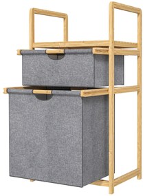 HOMCOM Coș de rufe din bambus coș de rufe murdare cu 2 saci din material textil culisante și raft cu lamele, natural | Aosom Romania