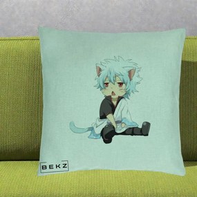 Perna Personalizata Gintama Gintoki Chibi Pisica, 40x40 cm, Verde Menta, Husa Detasabila, Perna Inclusa, BEKZ®