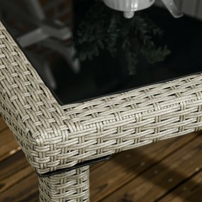 Outsunny Set Mobilier pentru Patio din Ratan PE, 5 Piese, Masă cu Blat de Sticlă și 4 Scaune cu Perne Moi, Gri | Aosom Romania