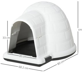 PawHut Cusca Casuta de Exterior pentru Caini de Talie Mica in Form ade Iglu cu Usa, pentru Mops, Bichon Frise, Chihuahua, 68,2x80x53cm