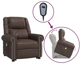 3143412 vidaXL Fotoliu de masaj cu ridicare, maro, piele ecologică lucioasă
