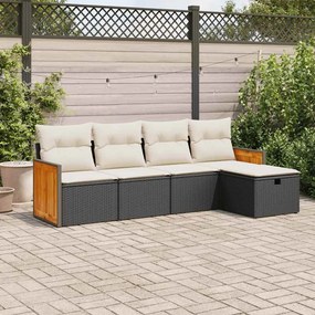 vidaXL Set mobilier de grădină cu perne, 5 piese, negru, poliratan