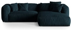 Colțar modular albastru închis cu tapițerie din catifea (cu colț pe partea dreaptă/cu șezlong) Martina – Micadoni