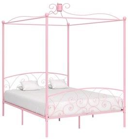 Cadru de pat cu baldachin, roz, 180 x 200 cm, metal Roz, 180 x 200 cm