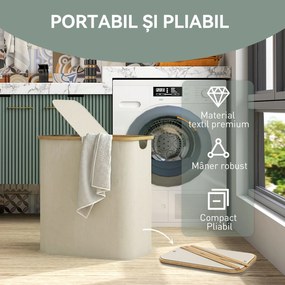 HOMCOM Coș Pentru Rufe 80L cu Capac Din Bambus, Bej | Aosom Romania