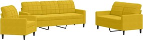 vidaXL Set de canapele cu perne, 3 piese, galben, catifea