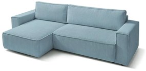 Colțar albastru deschis extensibil cu tapițerie din catifea reiată (cu colț variabil) Nihad – Bobochic Paris