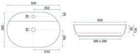 Rea Aura lavoar 50.5x38.5 cm ovale de blat alb REA-U4620