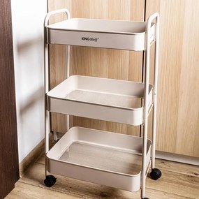 Raft mobil Kinghoff KH 1943, 3 niveluri, 4 roți pivotante 360 grade, bej